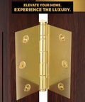 Solid Brass Ball Bearing Door Hinges, Heavy Duty Polished Gold Finish, 3.5 X 3.5 Inch, installed on wooden door