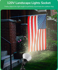 Outdoor 120V LED Flood Lights Plug In Waterproof Landscape Spotlight with flag illuminated, adjustable head, and E26 base.