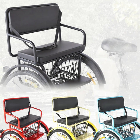 Adult Tricycle Rear Seat With Child Seat And Rear Basket For Electric Tricycles, Fits 24-Inch Models, Safety Belt, 150 Lb Load, Ink Black, No-Fuss Back Rack For Riding And Storage on tricycle with rear basket