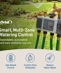 Must-Have 4 Port Smart Hose Watering Timer With Wi-Fi Hub And WeatherSense Auto Watering attached to garden tap