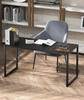 55 Inch Mission Style Home Office Computer Desk In Black With Sturdy Engineered Wood Top And Powder Coated Steel Frame