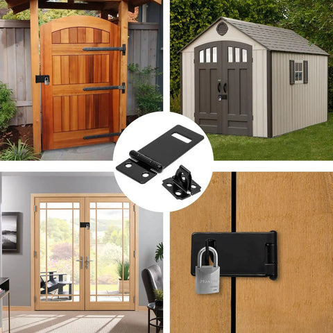 Heavy Duty 2 Inch Padlock Hasps 4 Pack Black Iron Door Slide Latch Lock Set Rust Proof Steel Security Bolts For Gates And Sheds built on various doors.