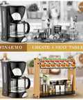 Large Capacity K Cup Holder And Coffee Pod Organizer In Natural Bamboo, Space Saving Counter Storage With Coffee Machine Before After