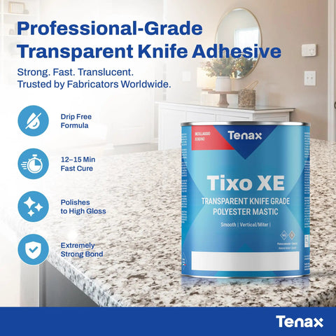 Dead Nuts Strong Transparent Polyester Mastic And Slick Knife Grade Stone Adhesive For Granite Marble Seam Glue Quick Set Resin Kit With Hardener Pro Grade Natural Stone Fabbing Solution on countertop