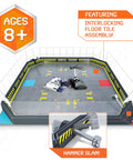 Hella Entertaining BattleBots Arena Remote Control Robot Building Kit With Twenty Plus Pieces Boss Level STEM Project For Girls Boys Seven Plus Totally Sick Combat Action Set showing interlocking floor tiles and robot combat.