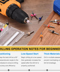 Assorted micro drill bits and shank set next to orange electric drill, labeled with drilling notes, for PCB and circuit board work.