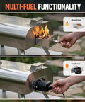 16 Inch Multi-Fuel Outdoor Pizza Oven For Wood Fired Or Gas Cooking Reaches 1112 Fahrenheit, Stainless Steel Portable Pizza Cooker For Parties, 2-In-1 System With Burners Sold Separately.