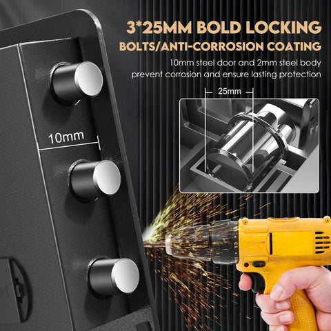 Fireproof Safe With Biometric Access, Waterproof 1.4 Cubic Foot Electronic Digital Security Safe bolts and drill demonstration