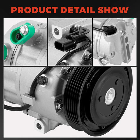Close-up view of Premium Air Conditioner AC Compressor With Clutch, showcasing connector and mounting details for Hyundai Elantra and Kia Forte.
