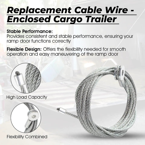 Two Pack 150 Inch Heavy Duty Galvanized Steel Ramp Door Cable Kit For Enclosed Cargo Trailers, Fits 12.5 Foot Doors
