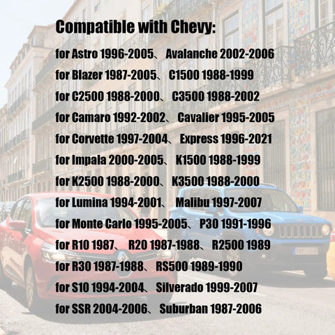 List of vehicles compatible with Chevy, including various models and years, for Six Pack Heavy Duty Battery Terminal Bolts With 3 8 Inch Side Post Adapter Studs And Nuts For Cars And Tractors And Tough As Nails Steel Build Guarantees Quick Install That Keeps Circuits Locked Secure.
