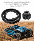 Traxxas X Maxx gear upgrade kit showing 54T spur gear and 18T pinion in action with RC car.