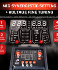 Control panel of All-In-One MIG Welder Workhorse With Gas Or Gasless Flux Core, Lift TIG, Spot Weld, Spool Aluminum, voltage tuning.