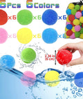 36 Pcs Reusable Water Balloons Quick Fill Set For Outdoor Play Backyard Beach Pool Water Soaker Balls With Mesh Bag Colorful 2.4 Inch Diameter 6 Cm Ideal Summer Fun Birthday Party Supplies For Kids Boys And Girls shown with mesh bag and colorful balls