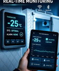 Real-time temperature monitoring display at -25°C for Shop Grade Modular Walk In Cooler And Freezer Combo For Restaurant Food Storage.