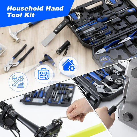 229-Piece Hand Tool Set in Portable Toolbox for Home Maintenance, DIY Projects, Auto Repairs, and Daily Fix-Ups showing various tools.