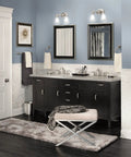 Eva 2 Light Dual Mount Bath Vanity Fixture With Frosted Glass In Brushed Nickel Finish installed above double mirrors