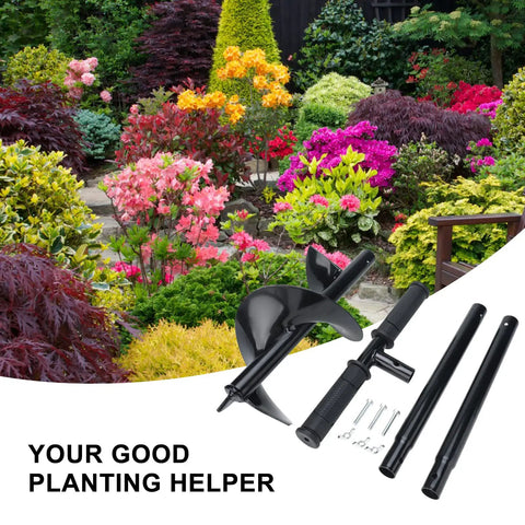 Heavy Duty Garden Auger Drill Bit 5.9 Inch By 33 Inch Handheld Post Hole Digger for Planting with garden background.
