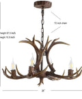 26 Inch Brown Resin Faux Horn Antler Chandelier 4 Light Rustic Farmhouse Hanging Light for Dining Room Living Room Cabin Sloped Ceiling Compatible LED Bulbs Included