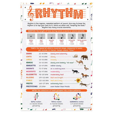 Six Poster Elements Of Music Set For Classrooms Rhythm Form Dynamics Melody Timbre Texture Posters, Rhythm Poster 12x18 Satin