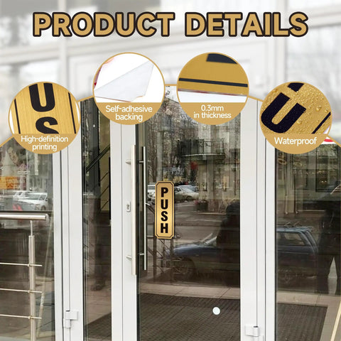 Push And Pull Door Sign Set Self Adhesive Durable Waterproof Vinyl Decals Black And Gold For Home Office Cafe Storefronts Glass Doors And Handles Easy Peel And Stick 7.8 Inch By 3.1 Inch on glass door