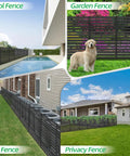Collage of privacy fence panels for outdoor AC units and trash can enclosure, showcasing pool, garden, AC, and privacy fencing styles.