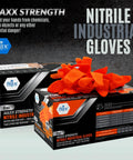 Med Pride Maxx Strength nitrile industrial gloves, orange, 8 mil, large, 100 count, two boxes visible