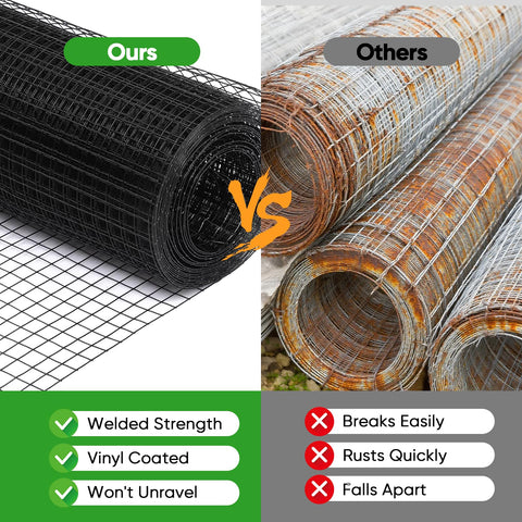 Comparison of Vinyl Coated Hardware Cloth Roll 24 Inch By 50 Foot 19 Gauge Welded Steel Wire Mesh and non-coated rusted rolls