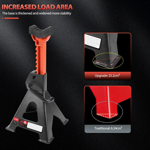 Car jack stand with orange threaded post and black base, 3-ton capacity, adjustable height for trucks and SUVs