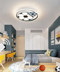 Cool Soccer Ball LED Ceiling Light For Kids Room And Bedroom, Dimmable Flush Mount Fixture With Remote, 17 Inch Lamp