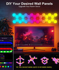 Hexagon RGB LED Light Panels 8 Pack With Music Sync, App Control, And Remote displayed above a gaming monitor
