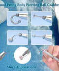 Quad prong body piercing ball grabbers showcasing different uses in a 16G 18G Piercing Taper Ball Grabber Kit.
