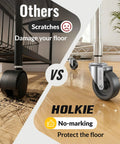 Comparison of regular casters damaging floors versus Premium Stem Casters Set Of 4 With Locking Brake Three Eighth 16 Thread One And One Half Inch Stem.
