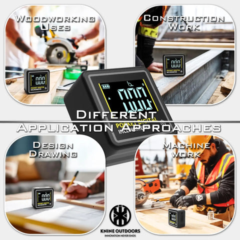 Mini Digital Angle Finder With Beefed Up Four Side Magnets For Table Saw Miter Protractor And Woodworking Measurements Plus Built In Level Box for various applications.
