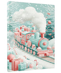 Winter Train Canvas Wall Art In Aqua Red Steam Locomotive Festive Holiday Poster Prints for living room decor unframed