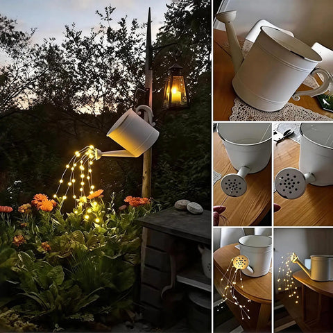 Outdoor Solar Fairy String Lights Watering Can Waterfall Effect 9 Strands Of 180 LEDs Waterproof Warm White Garden Decor