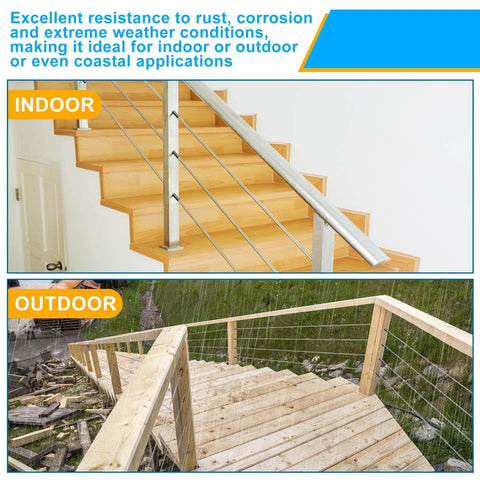 Indoor and outdoor railing installations using 200 Pack Stainless Steel Left And Right Handed Thread Swage Lag Screws One Eighth Inch For Wood Posts Deck Railing Kit With Wrench Drill Bits Spanner DIY Baluster Kit For Stair Porch And Terrace Railing