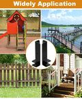 Collage showing 8 Pack Adjustable Deck Post Anchor Base Brackets Built Tough For 1.5x1.5, 2x2, 2x4, 4x4 Posts in fences and decks