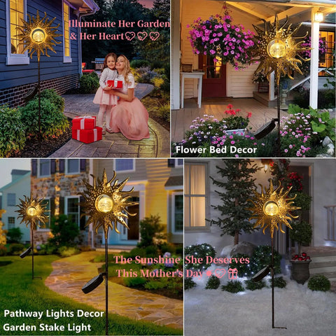 Outdoor Solar Garden Stake Lights Weatherproof Metal Pathway Lighting for Patio Yard Walkway Lawn with auto dusk feature