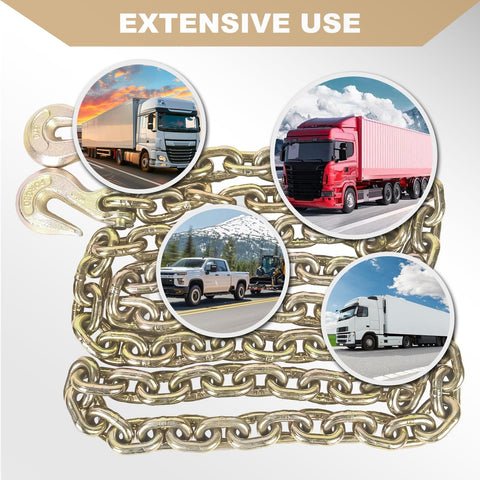 Built Tough Transport Chain Five Sixteenth Inch By Ten Feet With G70 Clevis Grab Hook And Slip Hook 4900 Lb Safe Working Load use