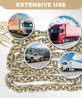 Built Like A Tank 3/8 Inch G80 Transport Binder Chain showing extensive use with trucks and trailers for secure hauling.