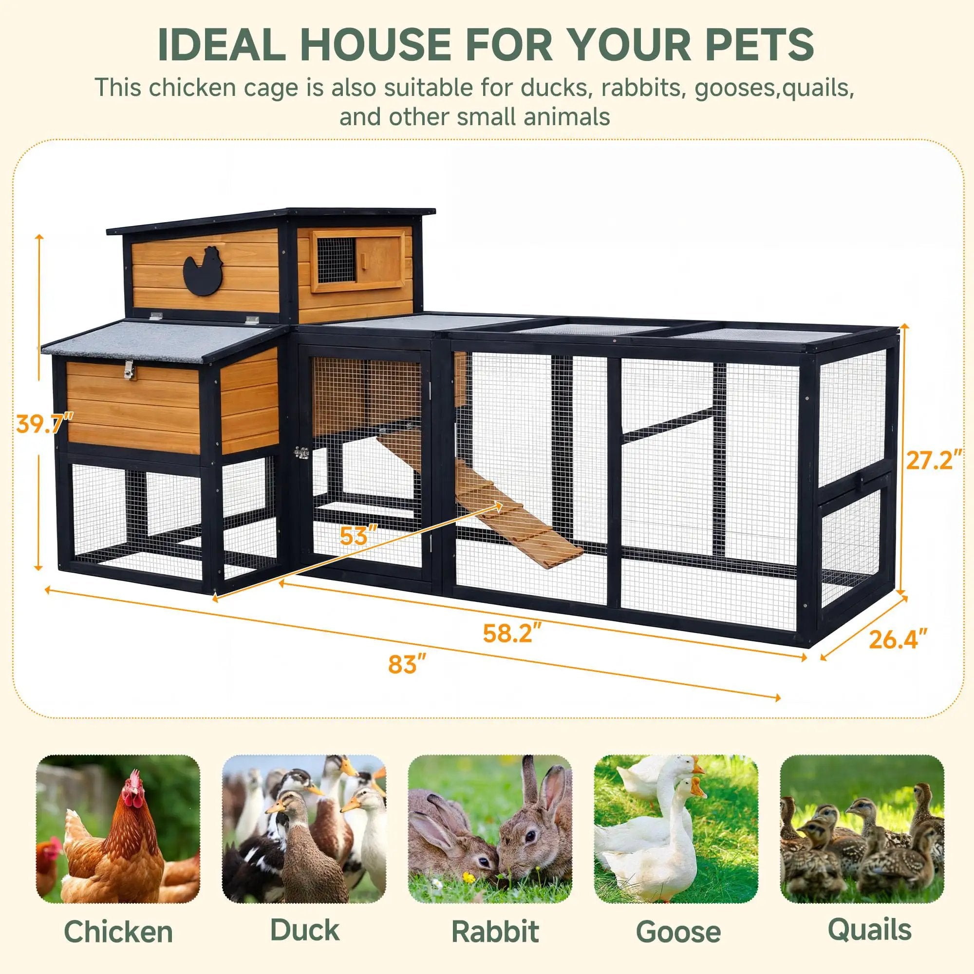 Large Backyard Wooden Chicken Coop With Run ✓