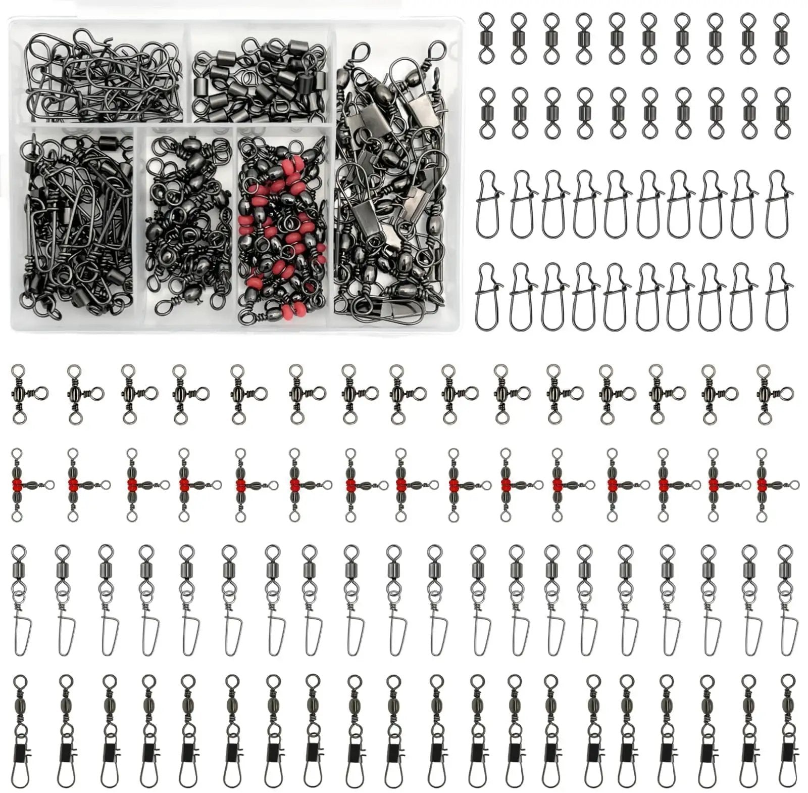 110 Piece Strong Fishing Snap Swivel Kit For Lures ✓