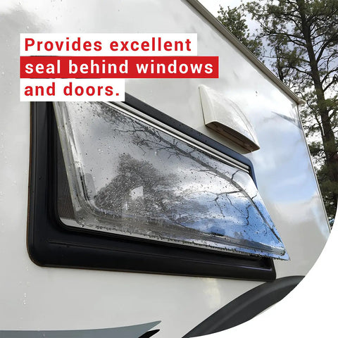 Heavy Duty Butyl Seal Tape 1 Inch By 50 Feet Weather Resistant And Leak Proof Sealant on RV window preventing leaks.
