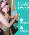 Child using Kids Ice Cream Science Kit For Real Homemade Ice Cream With Reusable Tools And Visual Recipes, STEM gift set.