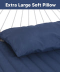 Big Comfy Outdoor Hammock For Trees And Stands Navy Blue With Fade Resistant Two Layer Quilted Fabric And Poly Fiber Fill, Large Head Pillow