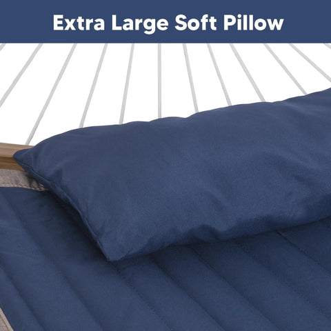 Big Comfy Outdoor Hammock For Trees And Stands Navy Blue With Fade Resistant Two Layer Quilted Fabric And Poly Fiber Fill, Large Head Pillow