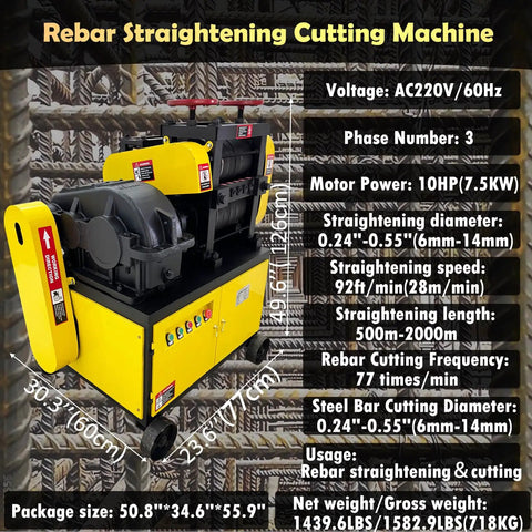Heavy Duty Rebar Straightening and Cutting Machine for Steel Scrap Bars 6mm to 14mm, 28m Per Minute, 220V Three Phase Power