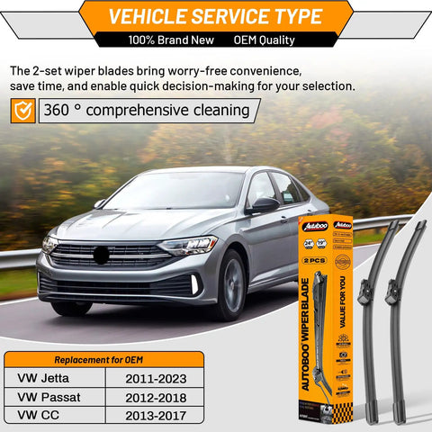 Volkswagen Jetta And Passat Windshield Wiper Blades Replacement Set Of 2 24 Inch And 19 Inch Top Lock 16mm North America 2011-2023