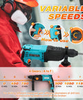Beast 1 Inch SDS Plus Heavy Duty Rotary Hammer Drill 900W shown with variable speeds and user instructions in action